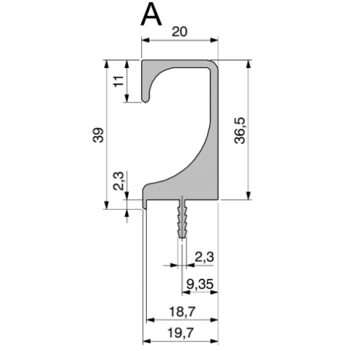 Alu-Griffleiste Typ A, E6/EV1, L: 445 mm